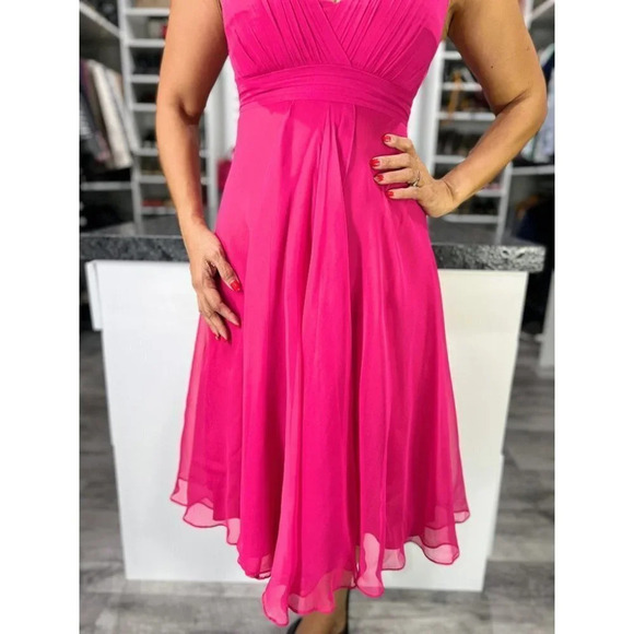 L.K. Bennett Magenta Pink Chiffon Barbiecore Midi Dress $410 - Picture 5 of 12